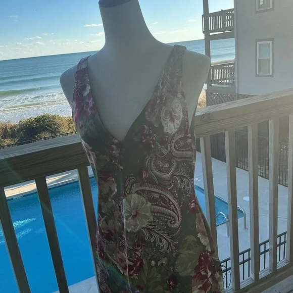 LAUREN Ralph Lauren Floral Satin Charmeuse Sleeveless Dress - Picture 4 of 16